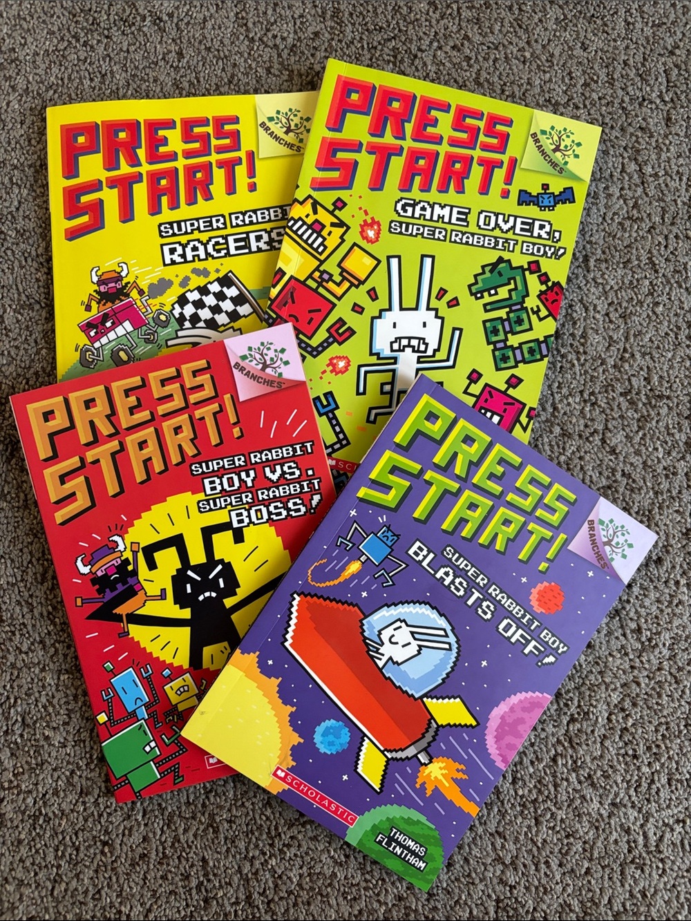 Lot of 4 Scholastic Super Rabbit Boy Press Start! Kids Adventure Book Set